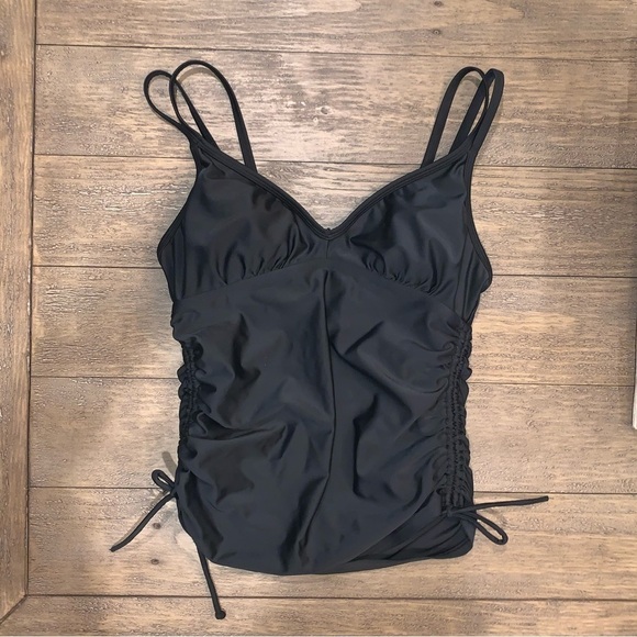 Athleta Other - Athleta Black Ruched Double Strap Swimsuit Tank Adjustable Underwire 34B